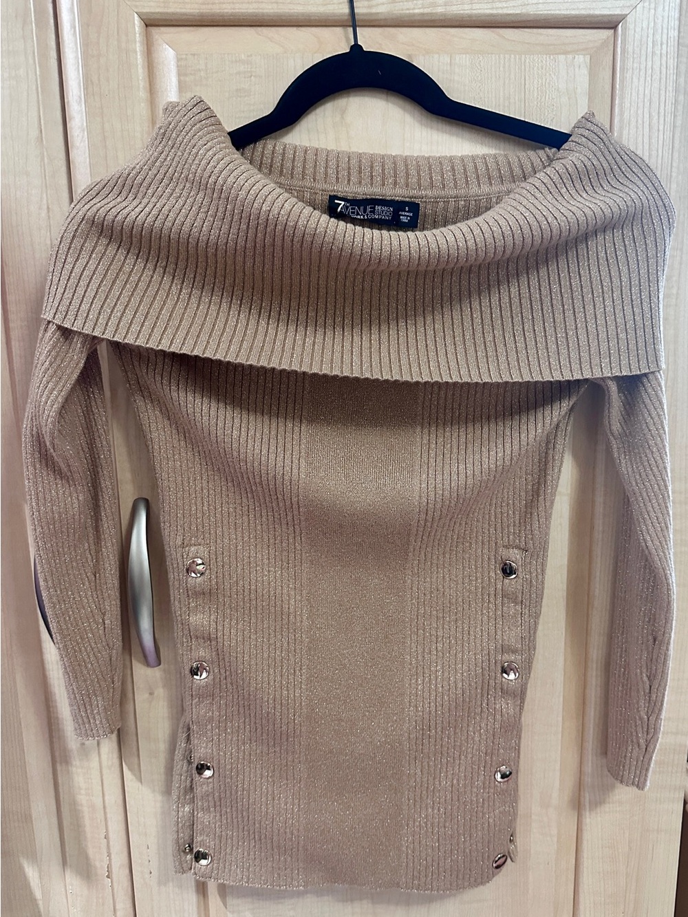 Tan Sweater Fold-over With Button Accents